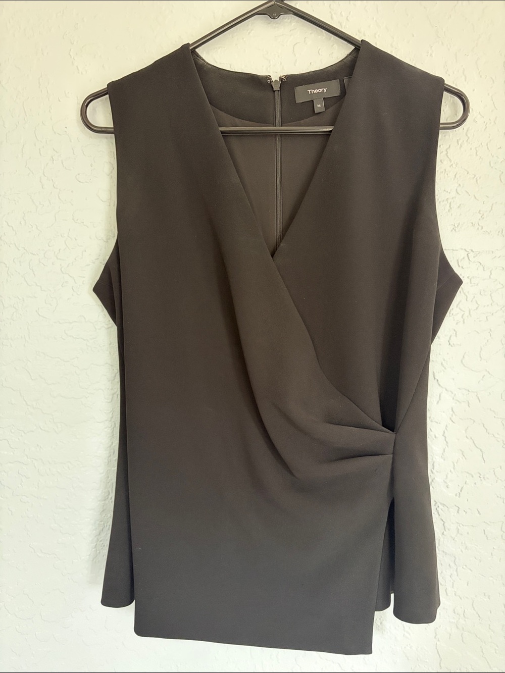 Theory Black Sleeveless Wrap-Style Top